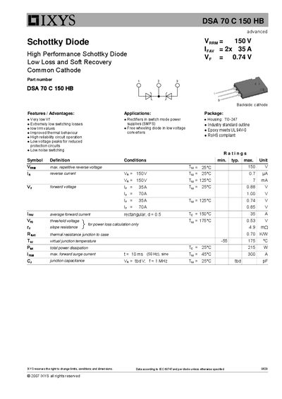 IXYS DSA 70 C 150 HB Datasheet - cover page