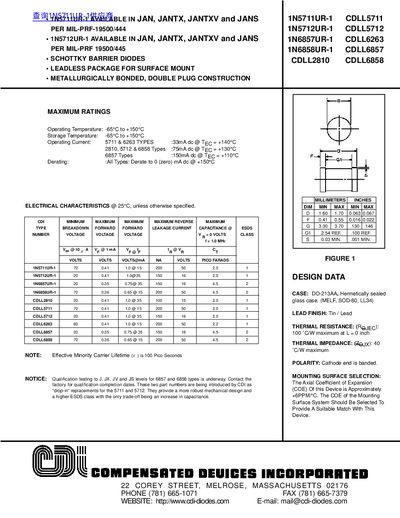 CDI 1N5711UR-1 1N5712UR-1 1N6857UR-1 1N6858UR-1 CDLL5711 CDLL5712 CDLL2810 CDLL6263 CDLL6857 CDLL6858 - cover page