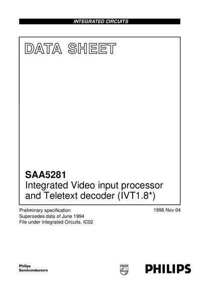 philips SAA5281 Integrated Video input processor Teletext decoder (IVT1.8*) handbook