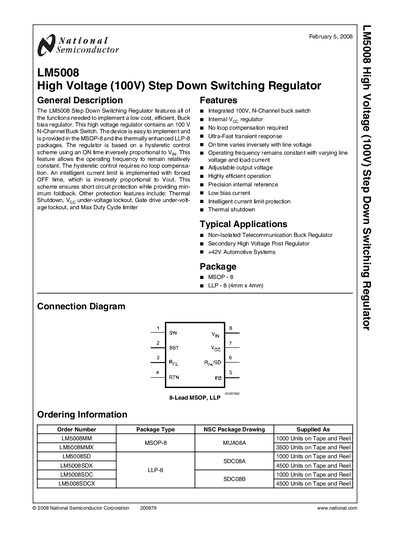 National Semiconductor LM5008 Datasheet - cover page