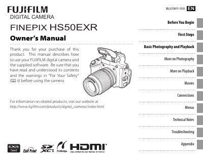 Fujifilm HS50EXR Digital Camera Owner's Manual - cover page