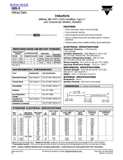Vishay IMS-5 Inductor Datasheet - cover page