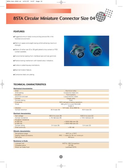 Souriau 8STA Circular Miniature Connector Size 04 Datasheet - cover page