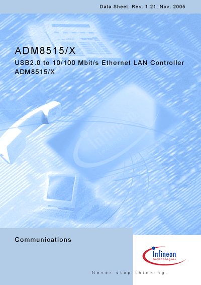lnfineon ADM8515/X USB2.0 to 10/100 Mbit/s Ethernet LAN Controller ADM8515/X - cover page