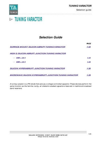 Temex Tuning Varactor Selection Guide - cover page