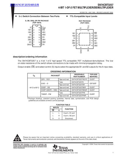 Texas Instruments SN74CBT3257 4-Bit Multiplexer Datasheet - cover page