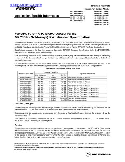 Motorola MPE603RRX166LC Data Sheet - cover page
