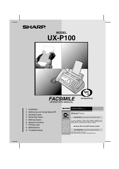 Sharp UX-P100 Operation Manual - cover page