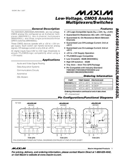 Maxim MAX4581L/MAX4582L/MAX4583L Datasheet - cover page