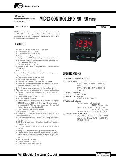 Fuji Electric PXG9 Micro-Controller X Datasheet - cover page