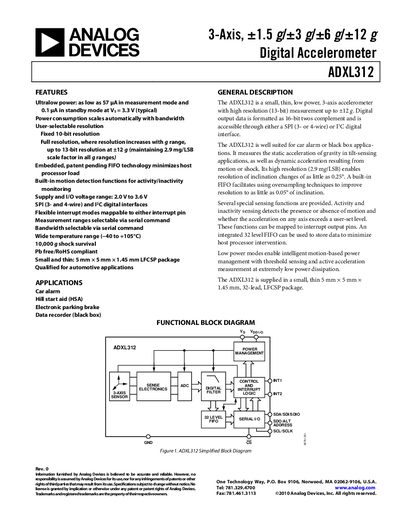 Analog Devices ADXL312 Datasheet - cover page