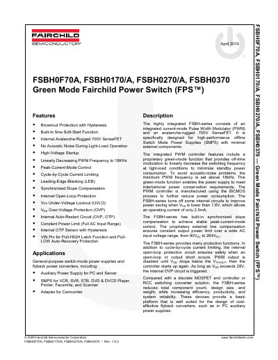FAIRCHILD FSBH0F70A FSBH0170/A FSBH0270/A FSBH0370 Green Mode Fairchild Power Switch (FPS ) handbook