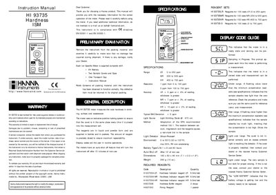 Hanna Instruments HI 93735 Hardness ISM Instruction Manual - cover page