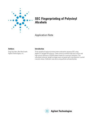 Agilent SEC Fingerprinting of Polyvinyl Alcohols Application Note - cover page