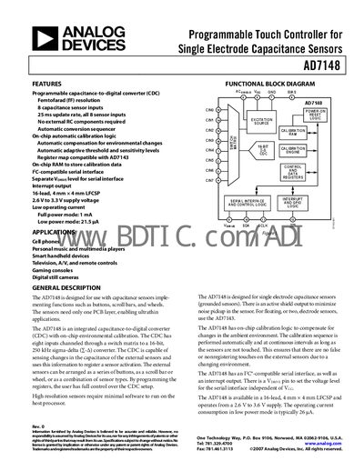 Analog Devices AD7148 Datasheet - cover page