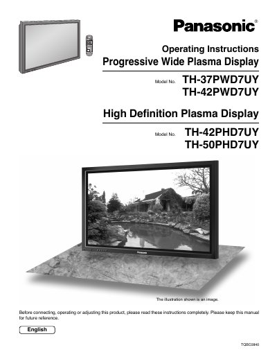 Panasonic TH-37PWD7UY/TH-42PWD7UY/TH-42PHD7UY/TH-50PHD7UY Operating Instructions - cover page