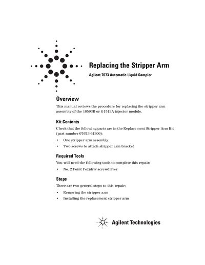 Agilent ALS-Replacing the Stripper Arm guide - cover page