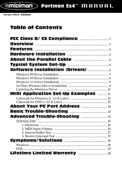 midiman Portman 4x4 MANUAL Version P2x4: 060299 - cover page