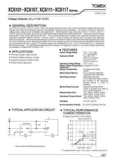 Torex XC6101-XC6107 / XC6111-XC6117 Series Voltage Detector Datasheet - cover page