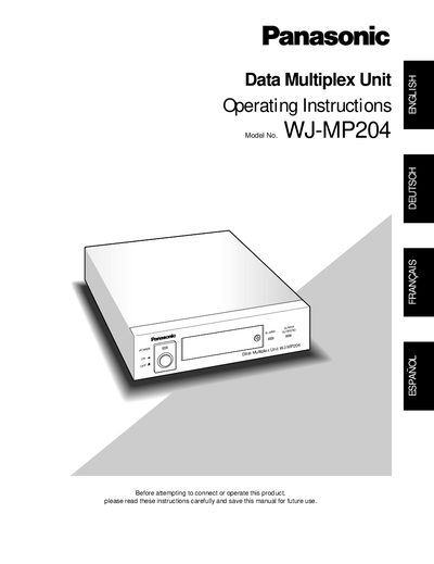 Panasonic WJ-MP204 Data Multiplex Unit Operating Instruction Manual