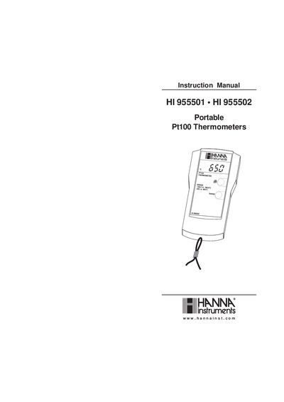 Hanna Instruments HI 955501/955502 Portable Pt100 Thermometers Instruction Manual - cover page