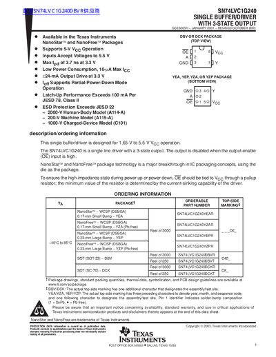 Texas Instruments SN74LVC1G240 Datasheet - cover page