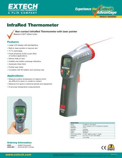 EXTECH 42529..................InfraRed Thermometer 42529-NIST ........42529 with NIST Cerificate Manual - cover page