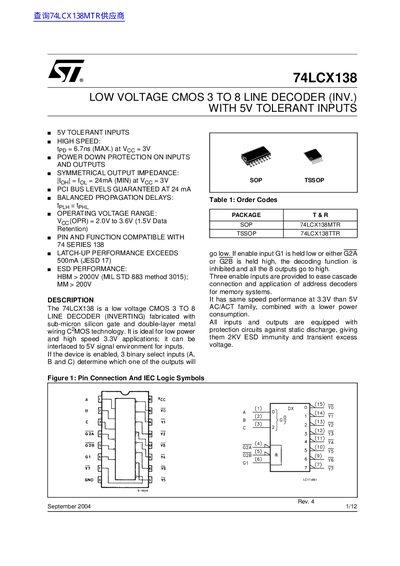 STMicroelectronics 74LCX138 Datasheet - cover page