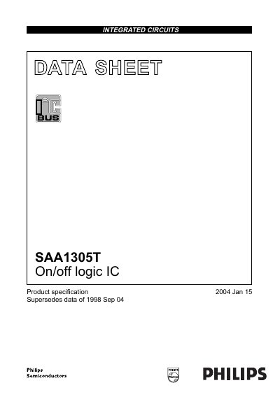 Philips SAA1305T On/Off Logic IC Product Specification Data Sheet - cover page