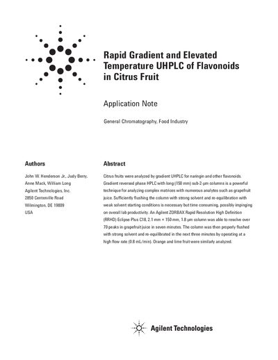 Agilent 1290 Infinity LC Rapid Gradient Elevated Temperature UHPLC of Flavonoids Application Note - cover page