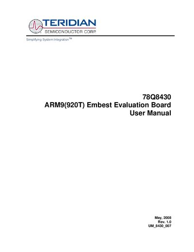 Teridian 78Q8430 ARM9(920T) Embest Evaluation Board User Manual - cover page