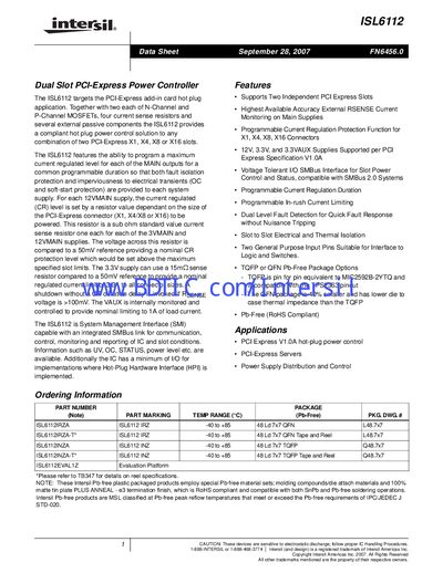 Intersil ISL6112 Dual Slot PCI‑Express Power Controller Datasheet - cover page