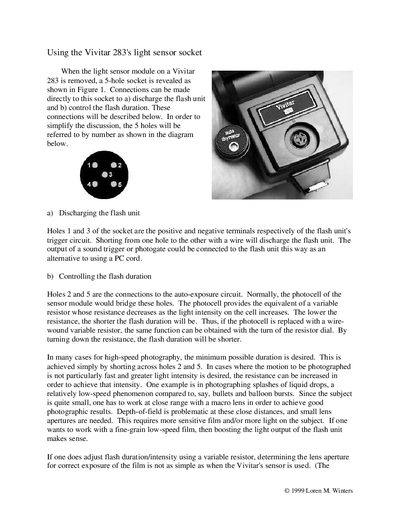 Vivitar 283 Flash Light Sensor Socket Manual - cover page