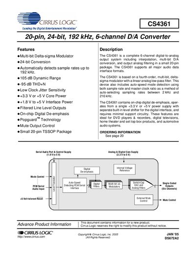 Cirrus Logic CS4361 Datasheet - cover page