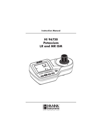Hanna Instruments HI 96750 Potassium Meter Instruction Manual - cover page