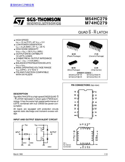 ST M54 HC2 7 9 M7 4HC2 7 9 March 1993 QUAD S - R LATCH Manual - cover page