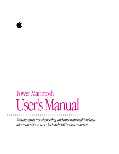 Apple Power Macintosh 5400 Series User's Manual - cover page