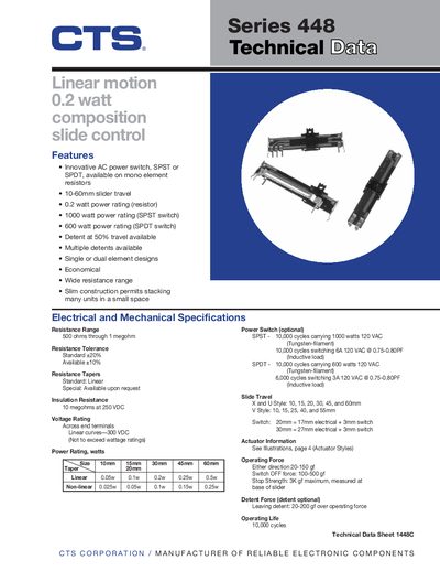 CTS Corporation Series 448 Technical Data Sheet - cover page