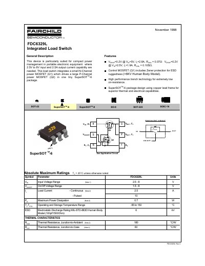 Fairchild Semiconductor FDC6329L Integrated Load Switch Datasheet - cover page