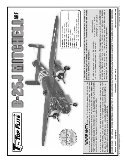 Top Flite TOPA0980 B-25J Mitchell ARF Assembly and Operation Manual - cover page