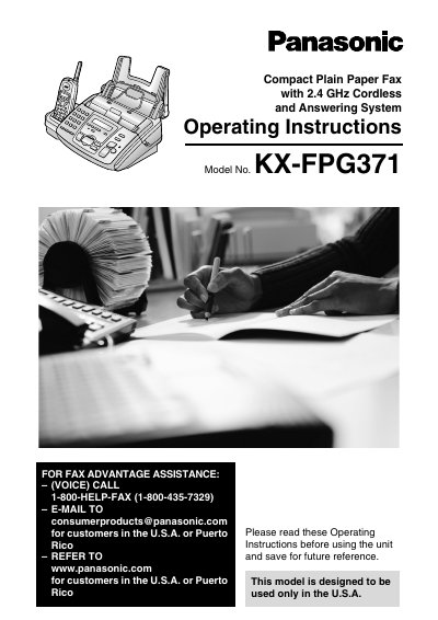 Panasonic KX-FPG371 Compact Plain Paper Fax Operating Instructions