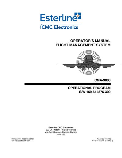 Esterline CMA-9000 Flight Management System Operator's Manual - cover page