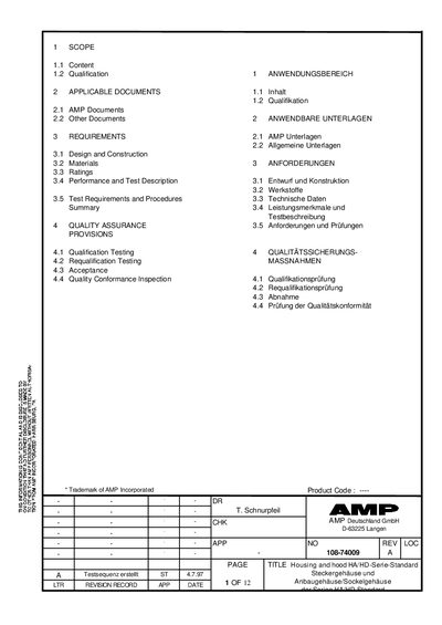 AMP HA/HD Series Housing and Hood Specification - cover page