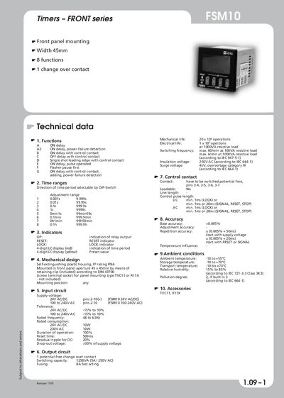 TELE - Timers FRONT series FSM10 Front panel mounting Width 45mm 8 functions 1 change over contact 1.09 Manual - cover page