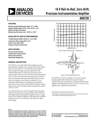 Analog Devices AD8230 Instrumentation Amplifier Datasheet