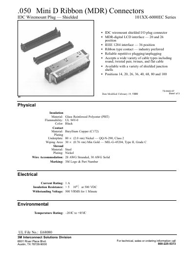 3M 101XX-6000EC Series Shielded IDC Wiremount Plug Datasheet - cover page