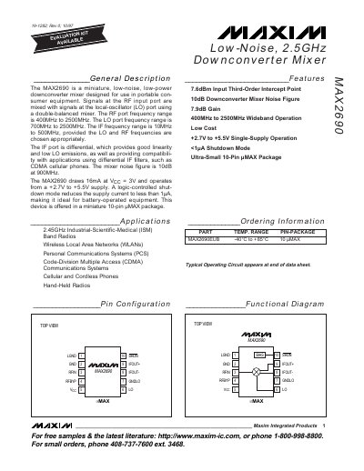 Maxim MAX2690 Low-Noise 2.5GHz Downconverter Mixer Datasheet - cover page