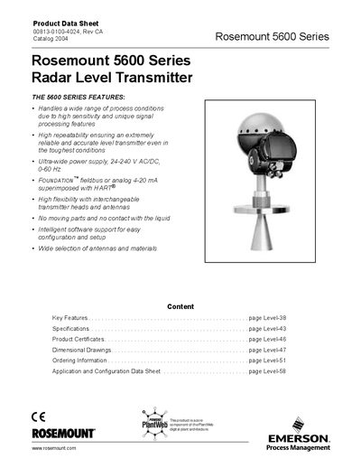 Rosemount 5600 Series Radar Level Transmitter Datasheet - cover page