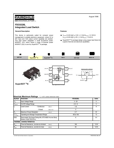 Fairchild FDC6326L Integrated Load Switch Datasheet - cover page
