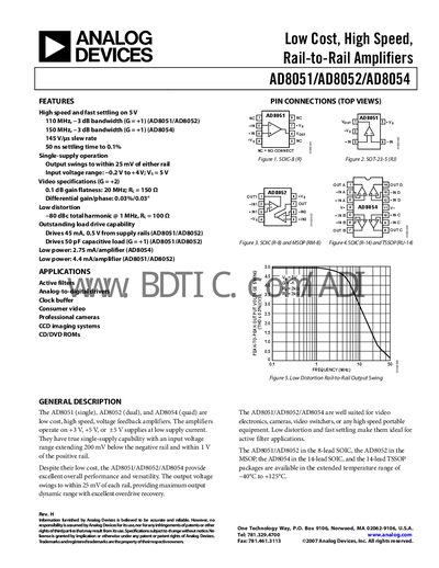 Analog Devices AD8051/AD8052/AD8054 Datasheet - cover page